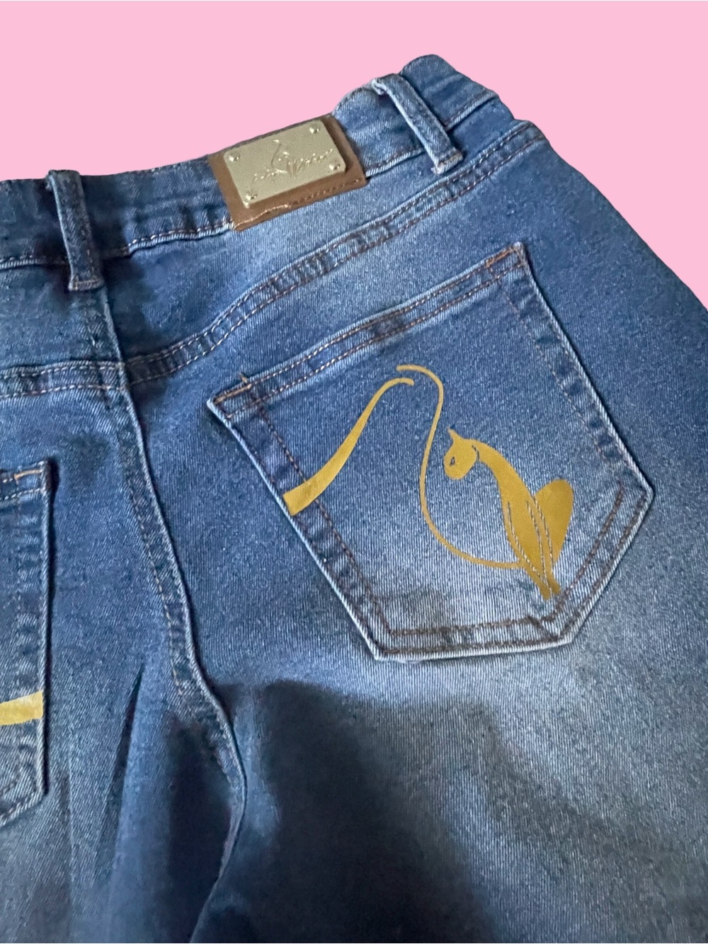 Baby Phat Blue Denim Wide-Leg Jeans with Gold Script• - Picture 6 of 8